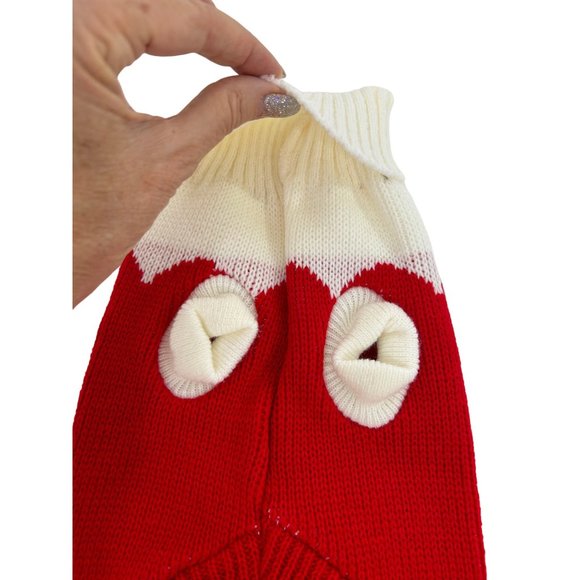 Dog Sweater Heart Graphic Red Ivory  S/M Acrylic Stretch Turtleneck - Picture 3 of 8